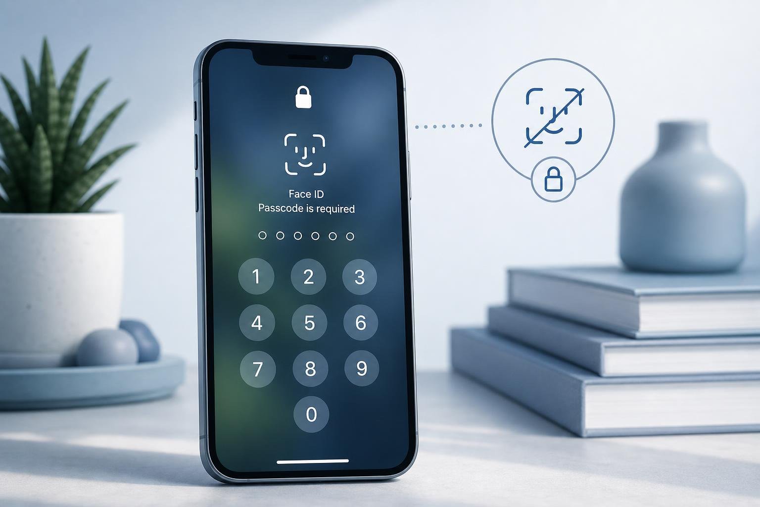 An iPhone lock screen showing the Face ID passcode requirement prompt.