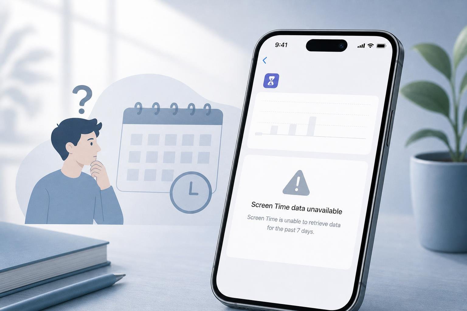 iPhone settings screen showing screen time data unavailable error